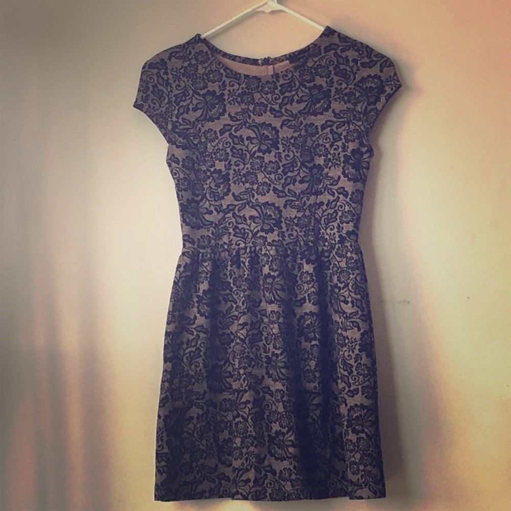 Beige and Black Babydoll Dress